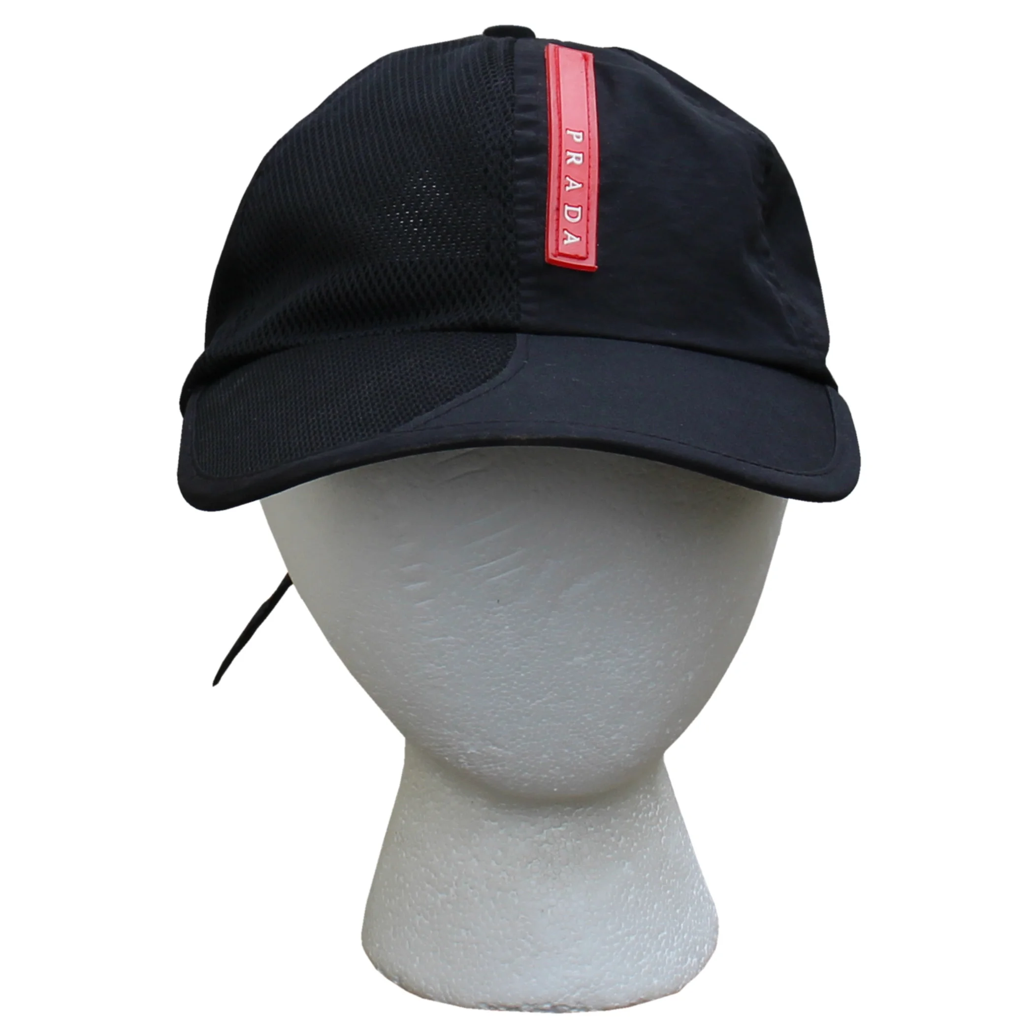 Prada Black / Red Mesh Nylon Strap Back Hat — RootsBK